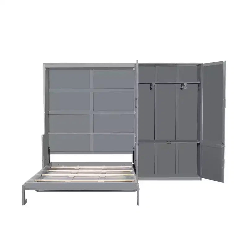 Lit escamotable Queen Size Whisen Modern Design, se pliant dans une armoire avec penderie