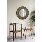 Miroir Mural Rond en Bois Or et Noir de 75 cm avec Texture Tressée