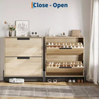 Meuble de rangement pour chaussures à 2 tiroirs basculants – avec pieds en métal, étagère réglable, organisateur de chaussures étroit pour entrée, foyer, couloir, salon