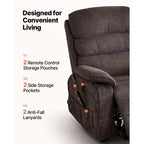 Fauteuil inclinable et releveur électrique VEVOR, Fauteuil releveur double moteur de taille moyenne avec chauffage et massage pour personnes âgées, Position réglable, Télécommande, Marron