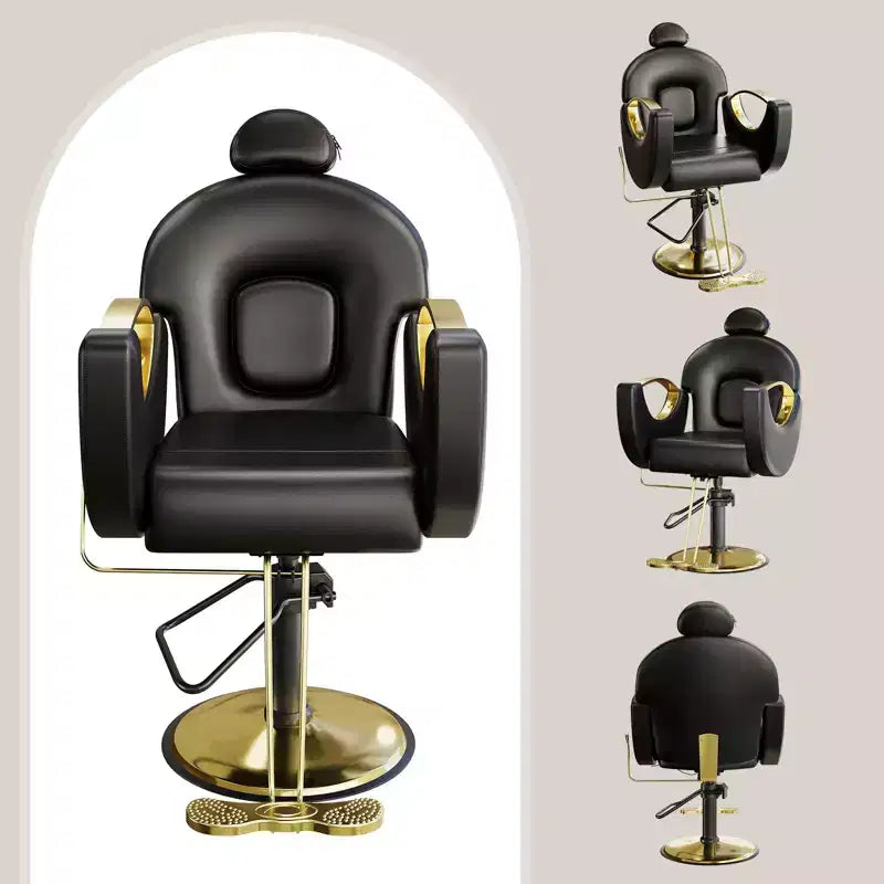 Fauteuil de barbier pivotant à 360°, Fauteuil de coiffeur avec pompe hydraulique robuste, appui-tête réglable et dossier inclinable, Fauteuil de salon inclinable