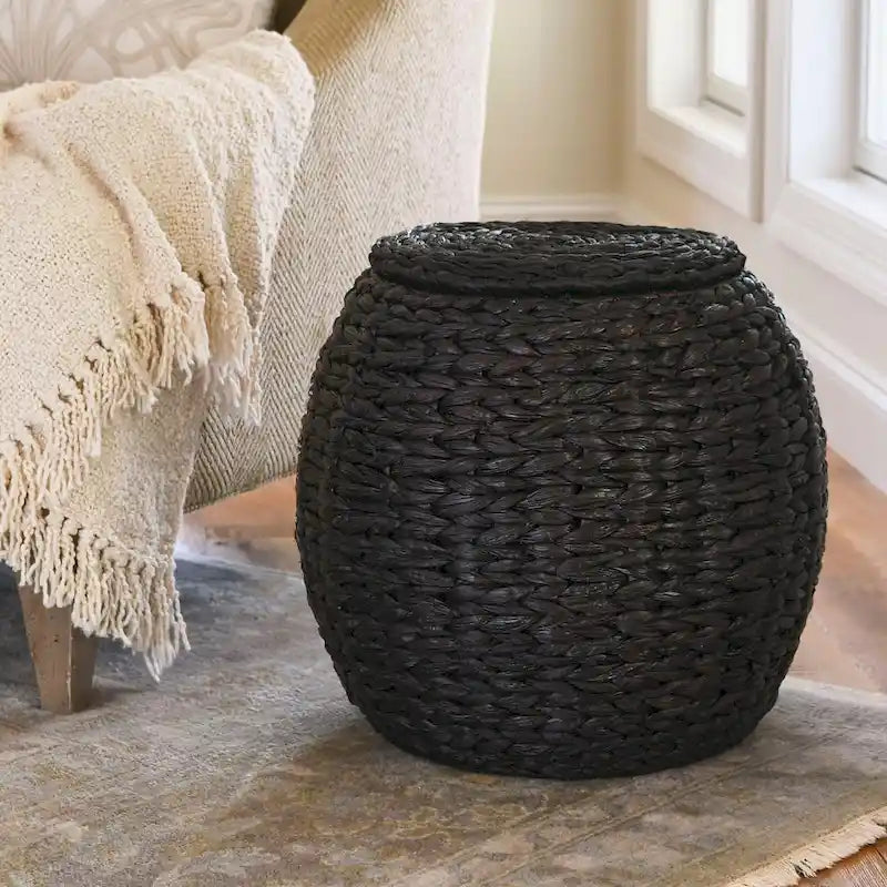 Table d'appoint en osier tissé à la main avec panier de rangement - 17,0 long. x 17,0 larg. x 19,0 haut.