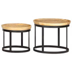 vidaXL Table d'appoint Bois de manguier massif et acier laqué marron et noir