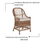 Chaise de salle à manger capitonnée en rotin curviligne Bayside par East at Main - 22x23x39
