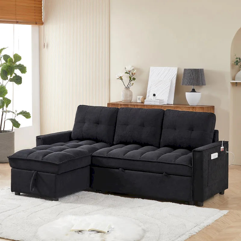 Canapé-lit d'angle escamotable en chenille 78,75 po avec ports de chargement
