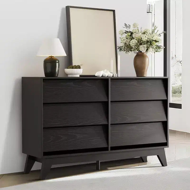 Commode à 6 tiroirs pour chambre à coucher, commode moderne de 120 cm, meuble TV en bois, armoire de rangement pour placard ou salon, noir