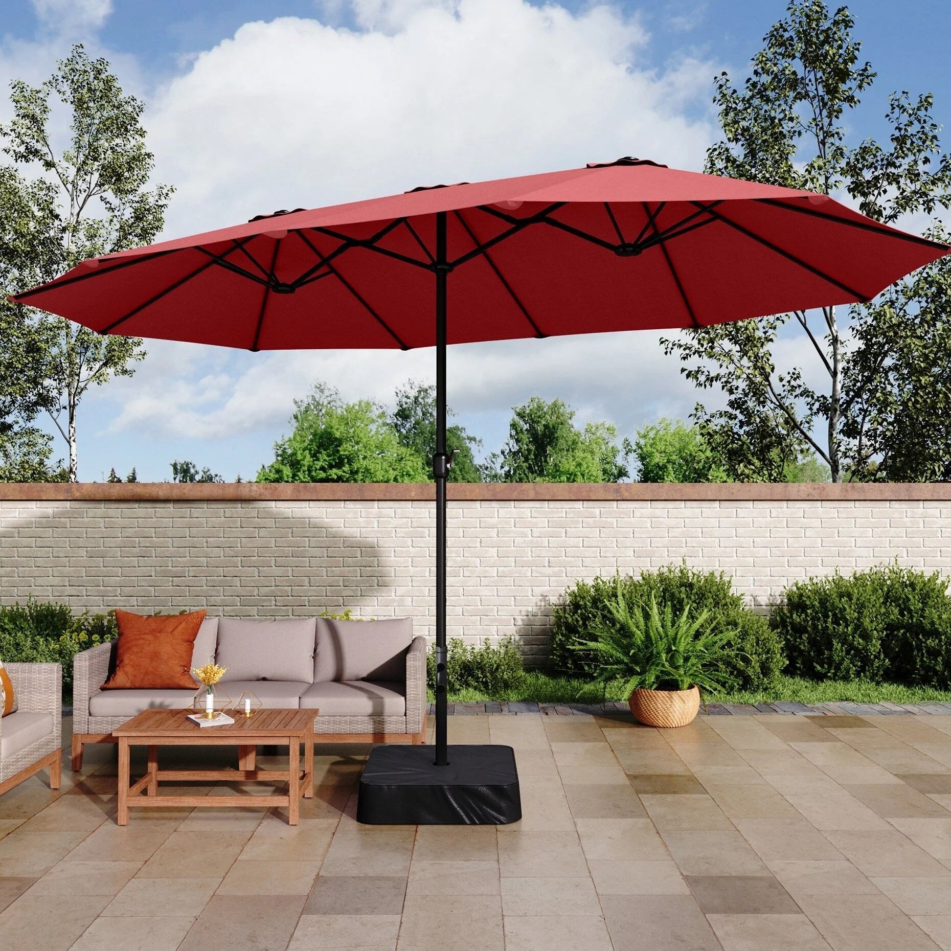 MAISON ARTS Grand Parasol Double Face de 4,5 m avec Base Incluse pour Patio