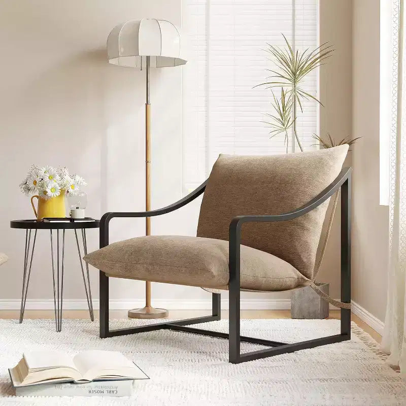 COZONY Fauteuil d'appoint moderne, fauteuil de lecture à cadre métallique, accoudoirs, coussin en mousse souple, capacité de 127 kg, fauteuil rembourré en toile pour salon, chambre à coucher, lounge