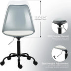 Chaise de bureau à roulettes sans accoudoirs, réglable en hauteur, en acrylique pivotant