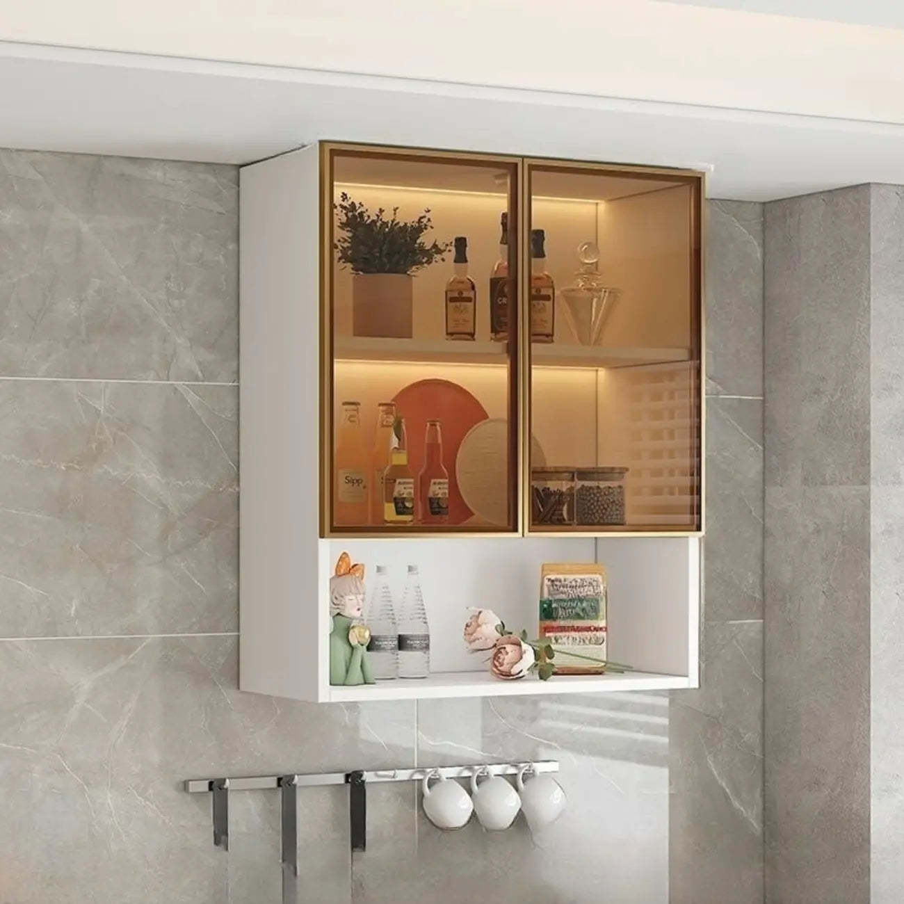 Armoire de cuisine murale grise en bois pour rangement