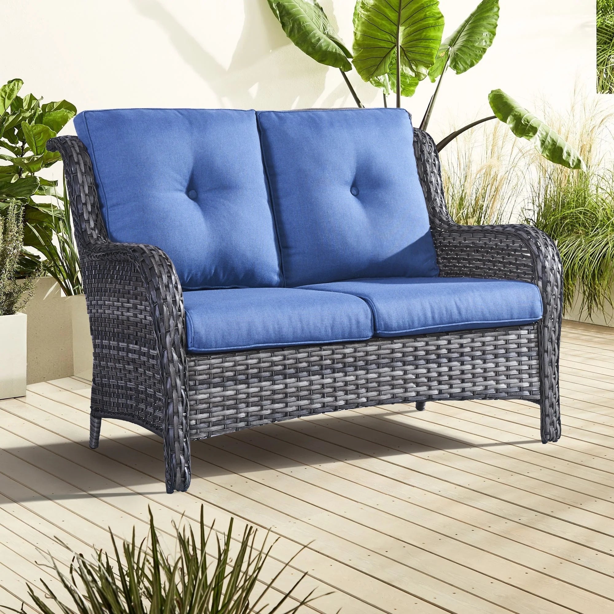Gymojoy Canapé d'extérieur deux places en rotin Wicker Sofa Set