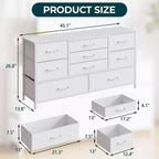 Commode de rangement moderne blanche à 9 tiroirs, dessus en bois, organisateur en tissu, grand meuble de chambre à coucher, entrée, console TV de 45 pouces