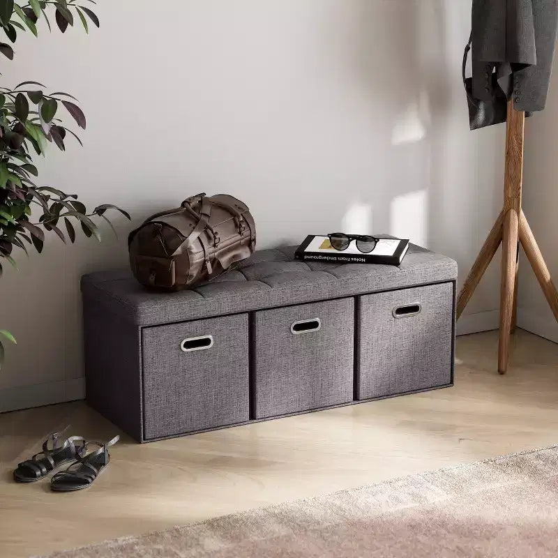 Banc de rangement pliant Ornavo Home de 101,6 cm avec tiroirs, parfait pour le salon, la chambre et l'entrée