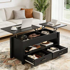 Table basse relevable avec 2 tiroirs et rangement caché, table en bois convertible pour salon et bureau à domicile