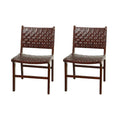Chaises de salle à manger tressées faites à la main en cuir avec cadre en bois de teck - Lot de 2 Marron, Blanc ou Noir - Roche River Decor