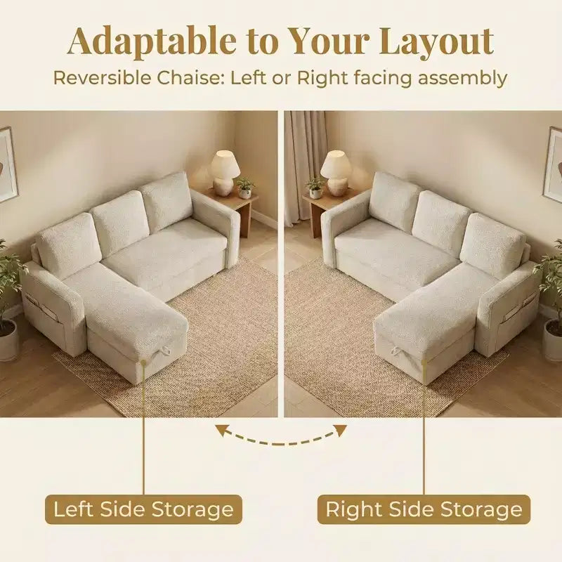 Canapé-lit Dyonery 81, canapé-lit escamotable 2 en 1, canapé d'angle en forme de L avec méridienne de rangement réversible, poches latérales