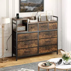 COZONY Commode de rangement à 9 tiroirs de 86,4 cm de haut et meuble TV, Tour de rangement en tissu, Rangement à cadre en acier robuste pour le salon, utilisation dans les petits espaces