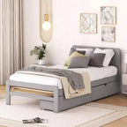 Lit plateforme double Acekool avec 2 tiroirs de rangement gigognes, tête de lit, cadre robuste, aucun sommier tapissier requis, gain de place pour chambre d'enfants ou d'amis