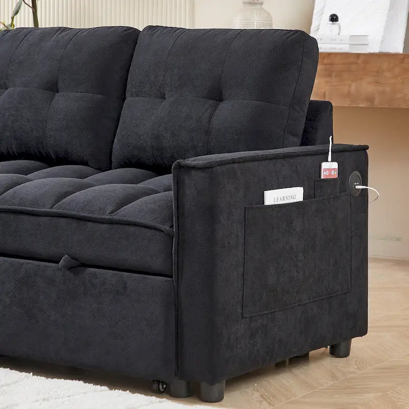 Canapé-lit d'angle escamotable en chenille 78,75 po avec ports de chargement