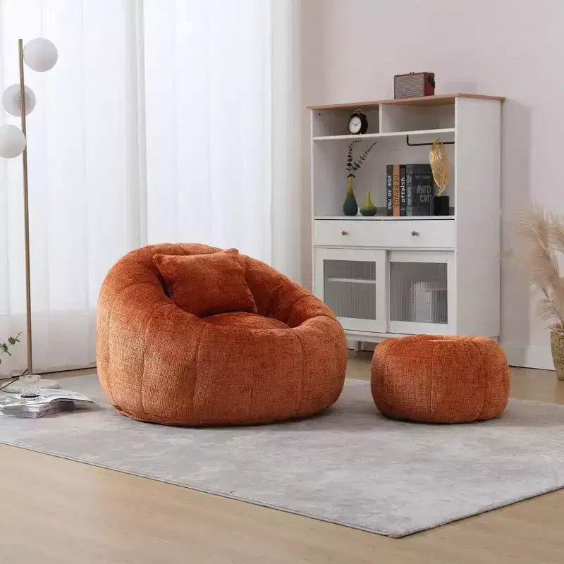 Pouf, chaise ronde confortable pour adultes avec repose-pieds, fauteuil de lecture individuel pour salon, chambre, appartement