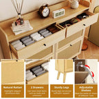 Meuble de rangement pour chaussures en rotin, table d'entrée de style ferme avec 4 tiroirs basculants et 2 tiroirs, organiseur de chaussures en bois pour entrée, couloir