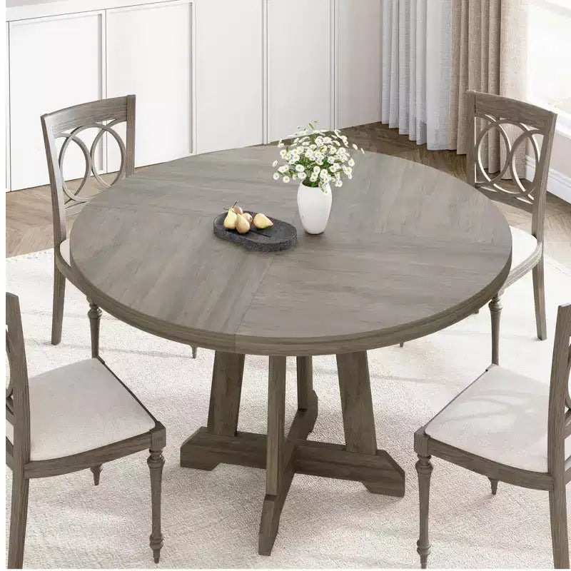 Table à manger ronde pour 4 personnes, table de cuisine en bois de 119 cm avec pieds à tenons, table circulaire, table de salle à manger, cuisine
