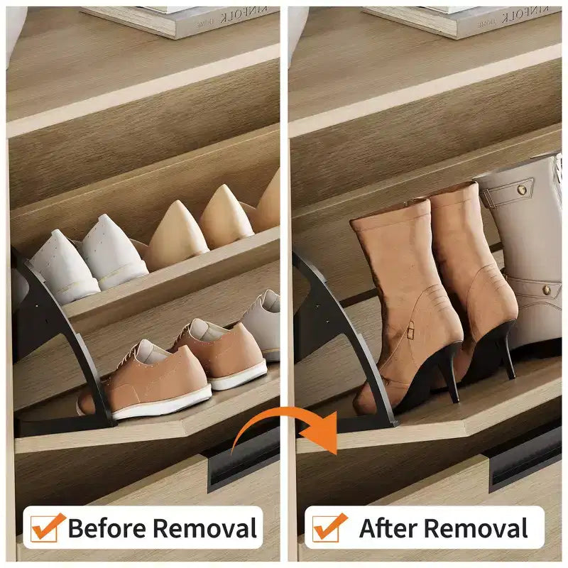 Meuble de rangement pour chaussures à 2 tiroirs basculants – avec pieds en métal, étagère réglable, organisateur de chaussures étroit pour entrée, foyer, couloir, salon
