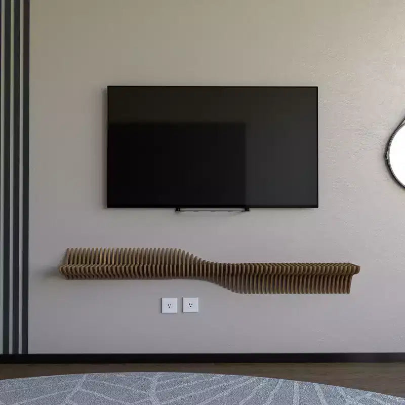 Étagère flottante Sierra BATAMEX Parametric 152 cm Meuble TV moderne géométrique en bois Décoration murale Chêne naturel Étagère de salon ondulée 3D
