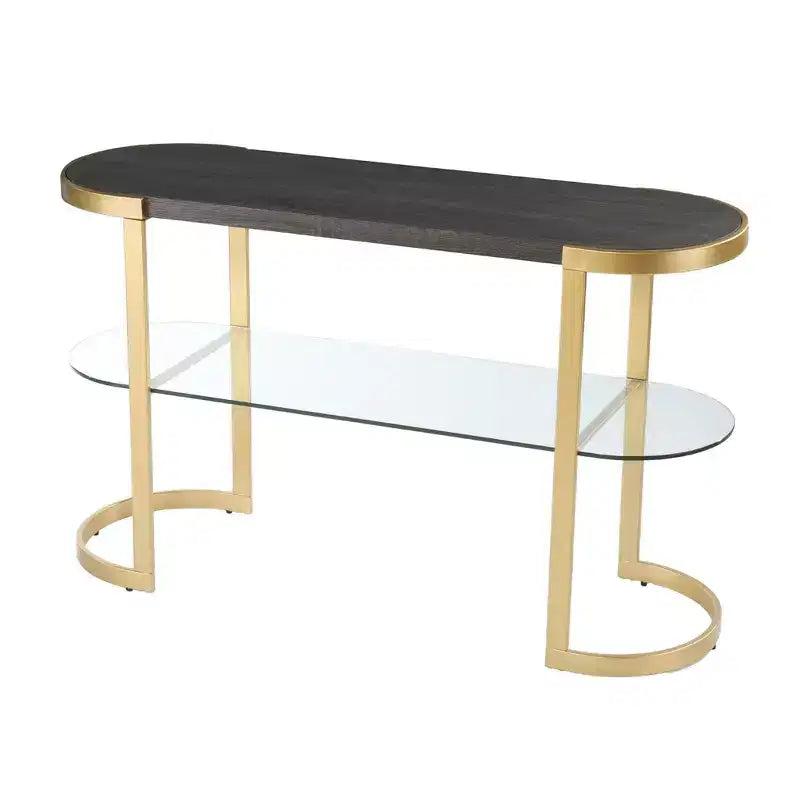 HomeRoots Table console traîneau ovale avec rangement, en bois massif, 49 po, gris et or