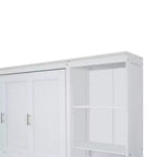 Lit escamotable en bois Queen/Grand avec bureau et étagères de rangement, blanc -ModernLuxe