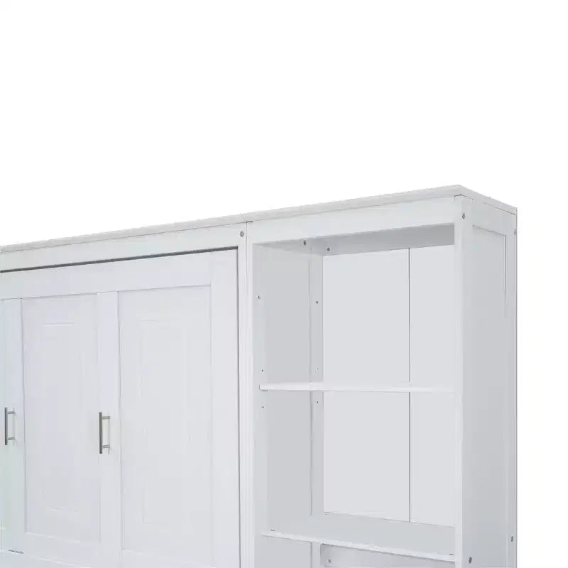 Lit escamotable en bois Queen/Grand avec bureau et étagères de rangement, blanc -ModernLuxe