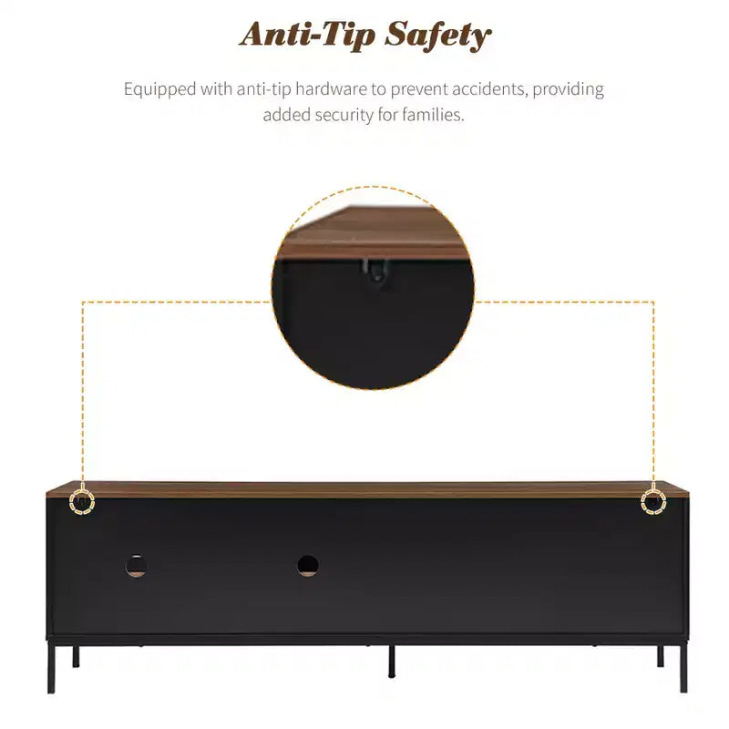 Meuble TV moderne pour téléviseurs jusqu'à 75 pouces, meuble de divertissement en bois de 180 cm avec rangement et porte coulissante, table console multimédia pour salon et chambre