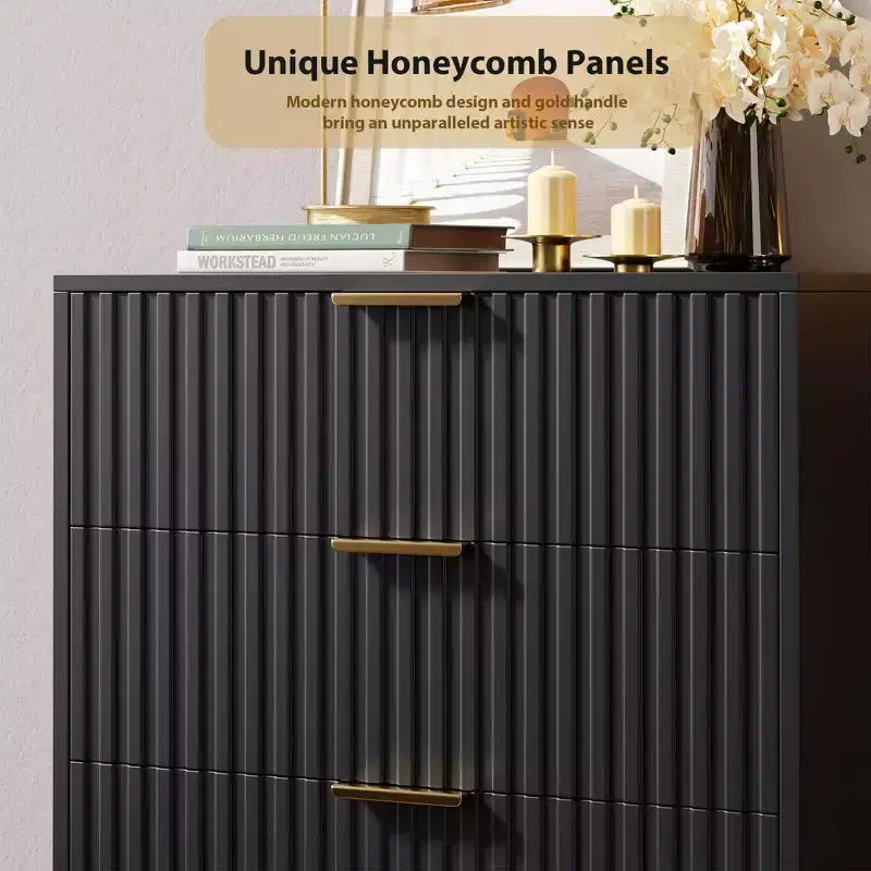 Commode moderne en bois de 122 cm de haut avec 5 tiroirs cannelés profonds et un large plateau pour chambre à coucher, salon, couloir, chambre d'enfant