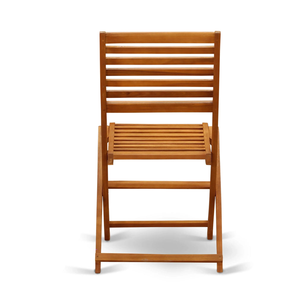 East West Furniture Ensemble Bistro de conversation d'extérieur comprenant une table basse ronde en bois et 2 chaises pliantes, Huile naturelle