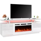 Meuble TV EROMMY 36'' avec cheminée électrique, centre de divertissement et console TV pour téléviseurs jusqu'à 80'', chauffage de cheminée moderne pour salon - Blanc