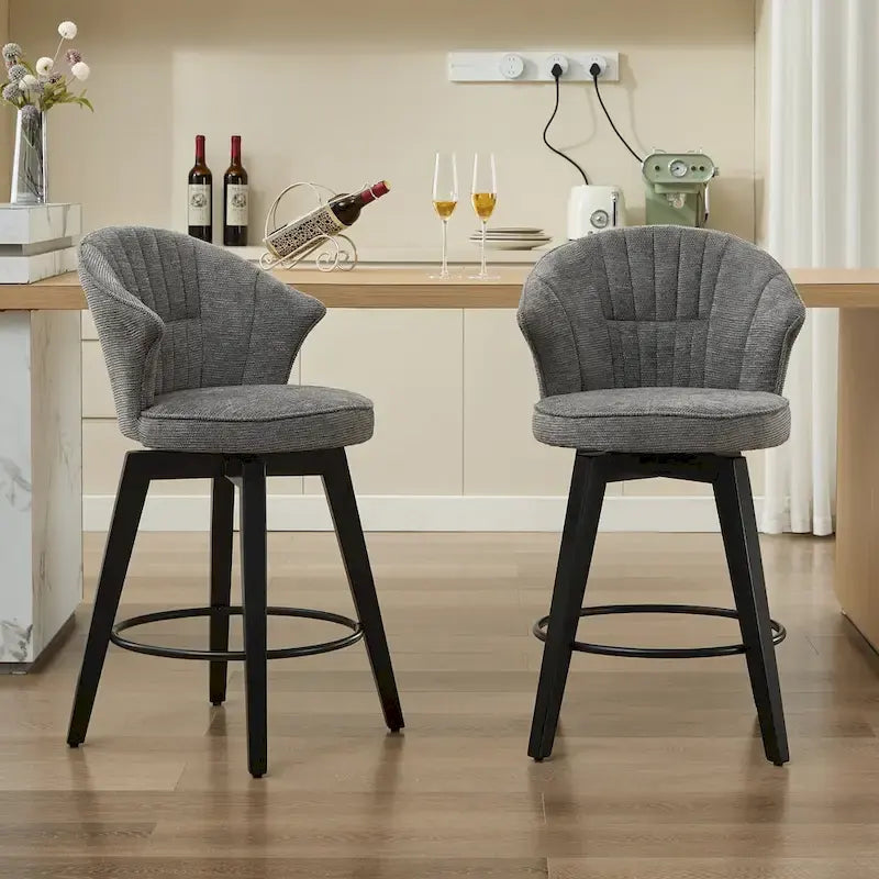 Tabourets de bar pivotants Blanc / Bleu / Gris foncé, lot de 2, chaises de hauteur comptoir rembourrées en chenille avec pieds en métal