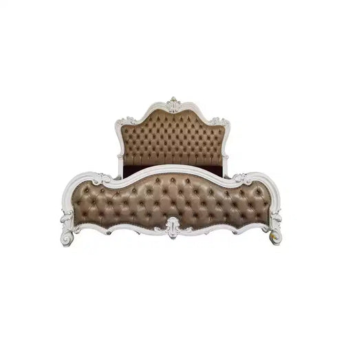Lit King Size Californie Versailles II Gris Vintage, Cuir Synthétique Gris Vintage & Finition Blanc Os - Acme Furniture