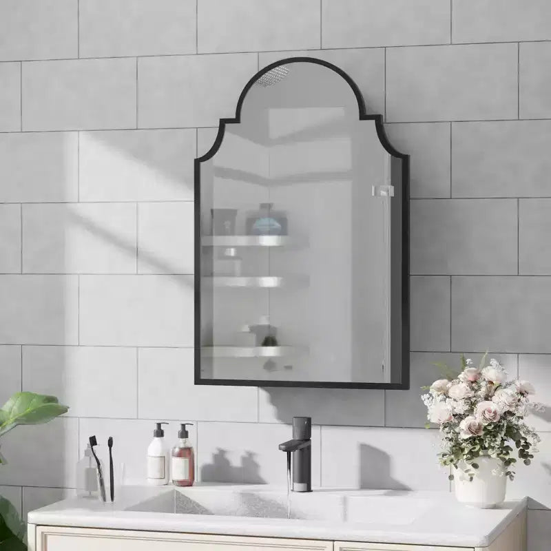 Armoire à pharmacie avec miroir, encadrement en fer forgé doré, 19,5 x 29,64 pouces, armoire murale pour salle de bain