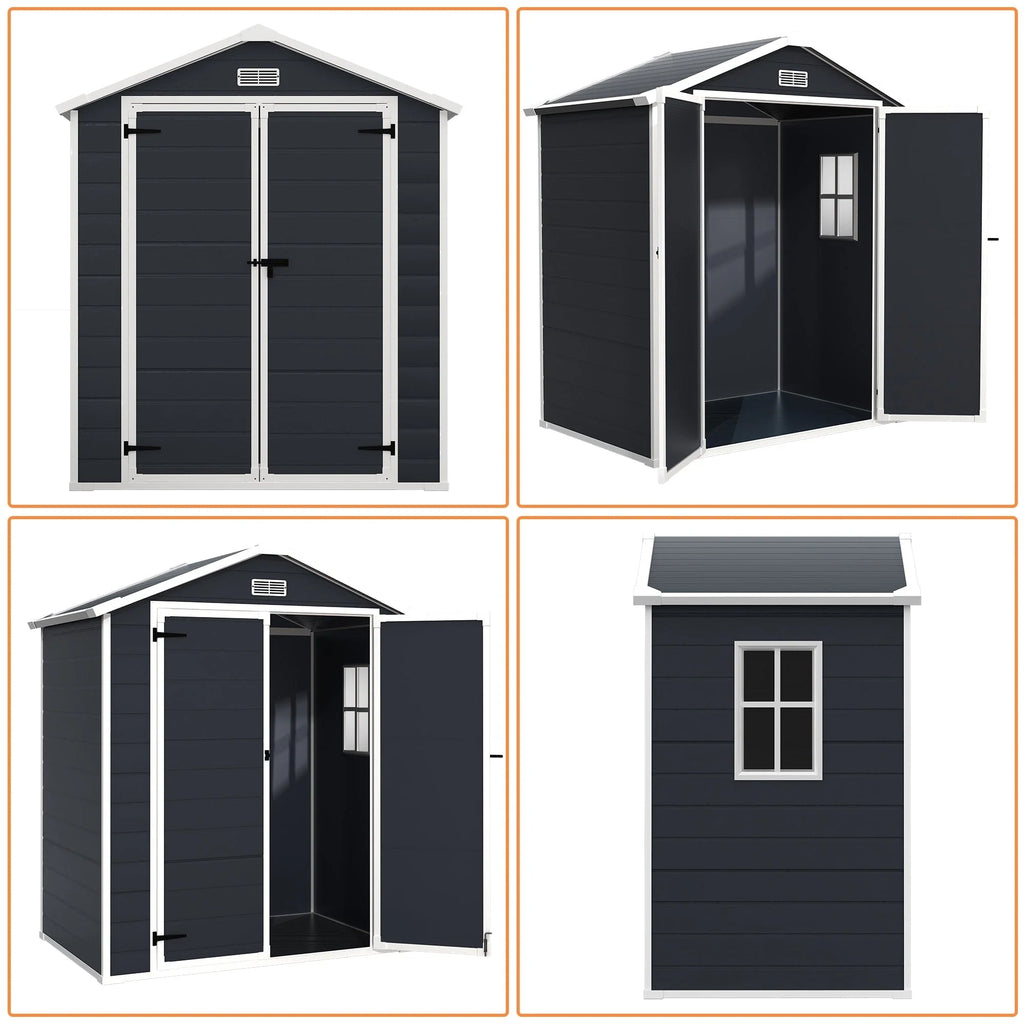 Abri de jardin en résine toutes saisons avec plancher, 1,8 m x 1,2 m/1,8 m x 2,4 m/2,4 m x 1,8 m/2,4 m x 3 m, Spire Tool Shed