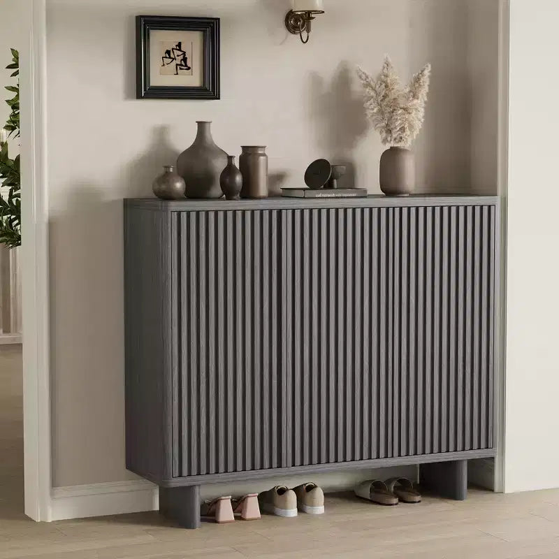 Meuble à chaussures de 46 pouces avec porte cannelée, rangement à 5 niveaux avec 4 étagères réglables, organisateur de chaussures rustique pour entrée, couloir, salon