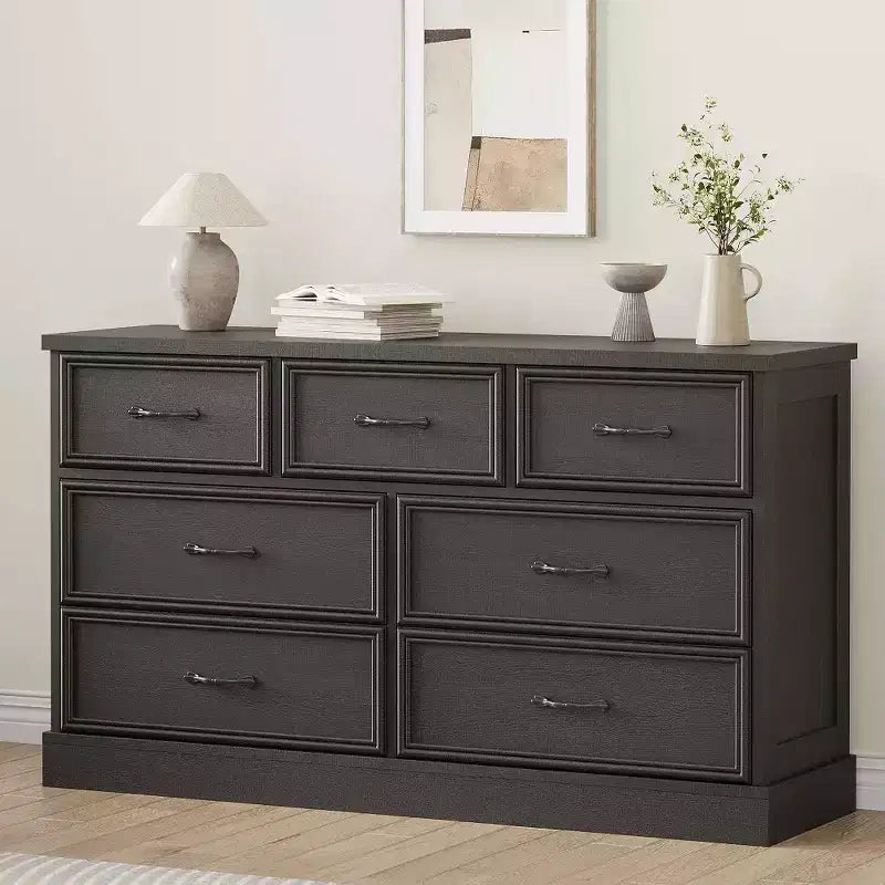 Commode de Ferme à 7 Tiroirs, 140 cm de Large, Rangement à 7 Tiroirs avec Base Robuste, Meuble TV en Bois Blanc pour Chambre, Salon, Chambre d'Enfant