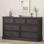 Commode de Ferme à 7 Tiroirs, 140 cm de Large, Rangement à 7 Tiroirs avec Base Robuste, Meuble TV en Bois Blanc pour Chambre, Salon, Chambre d'Enfant
