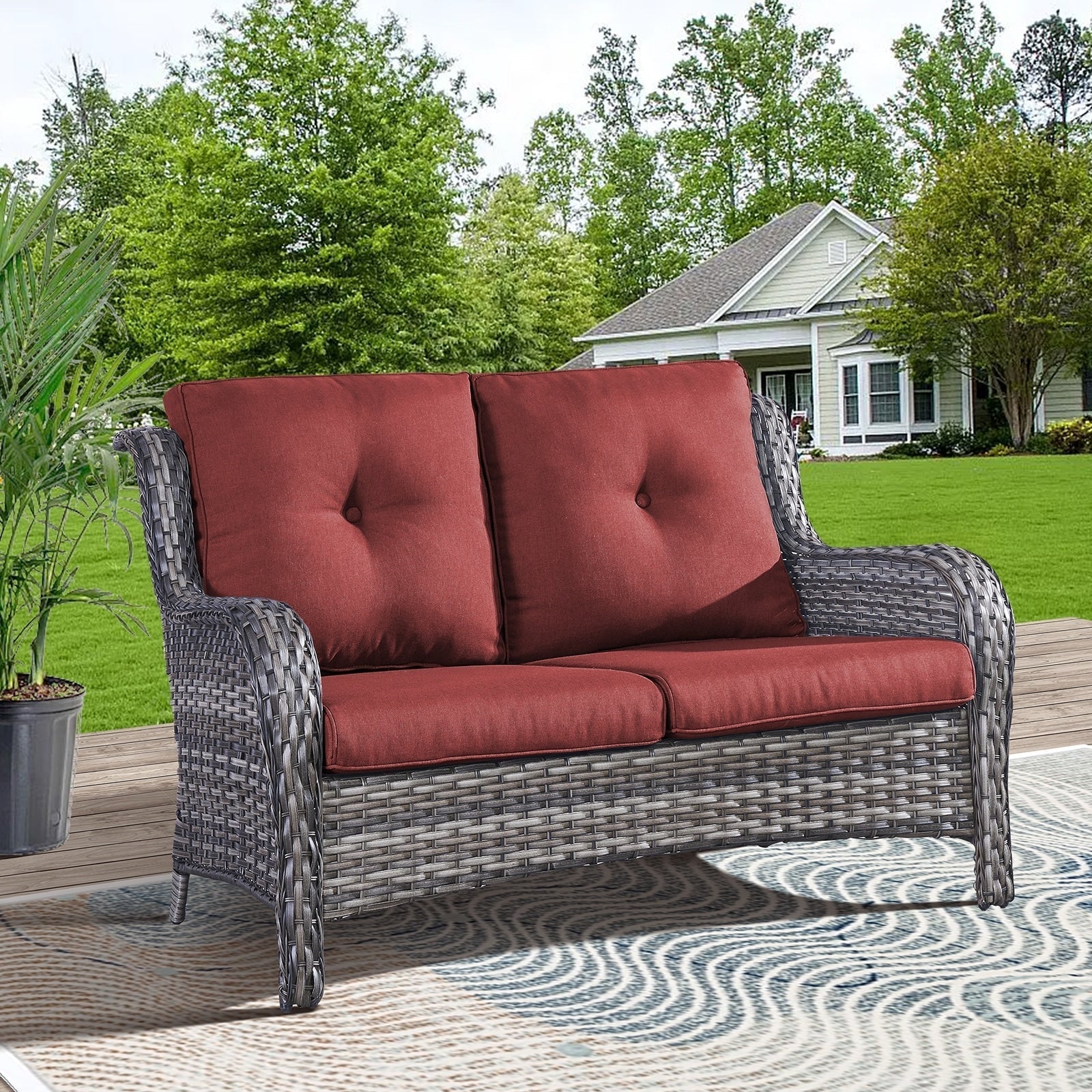 Gymojoy Canapé d'extérieur deux places en rotin Wicker Sofa Set