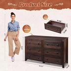 Commode en bois à 6 tiroirs GALAXHERO Farmhouse, organiseur de rangement de 134,8 cm de large avec double poignée rustique Meuble TV pour téléviseur de 60 pouces