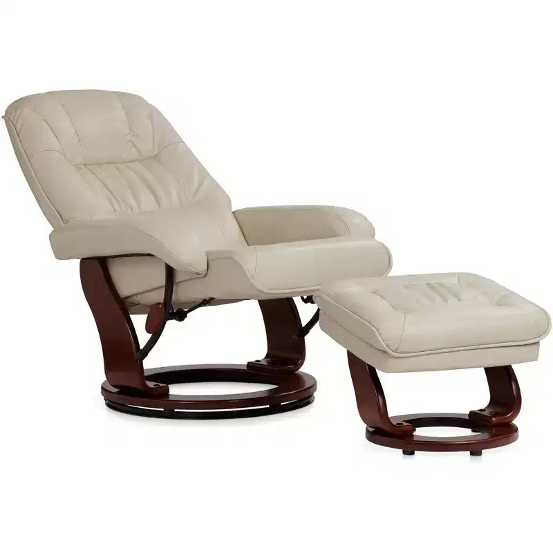 Fauteuil Inclinable BenchMaster Kyle en Faux Cuir Taupe Fauteuil Moderne avec Repose-pieds Ottomane Inclinable Manuellement Ergonomique et Pivotant pour Chambre Salon Lecture