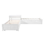 Lit plateforme en L moderne blanc de taille double avec lit gigogne et tiroirs pour chambre à coucher