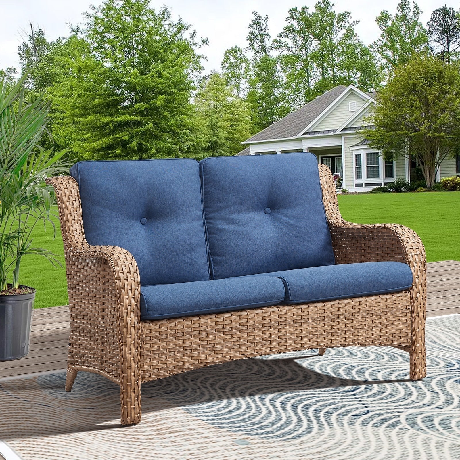 Gymojoy Canapé d'extérieur deux places en rotin Wicker Sofa Set