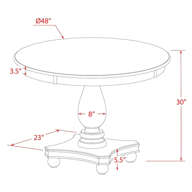Table à manger moderne - plateau de table de cuisine rond avec base piédestal, 122x122 cm