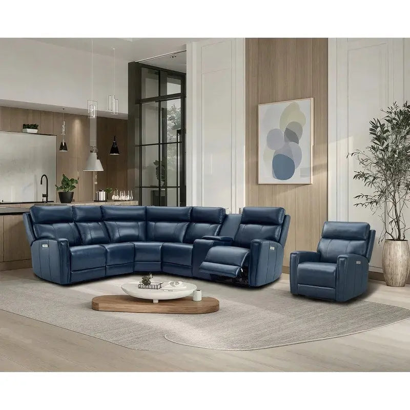 Canapé d'angle électrique 6 places en cuir véritable 104 L et fauteuil inclinable 39 L avec zéro gravité, ports USB, 2 fauteuils fixes sans accoudoirs