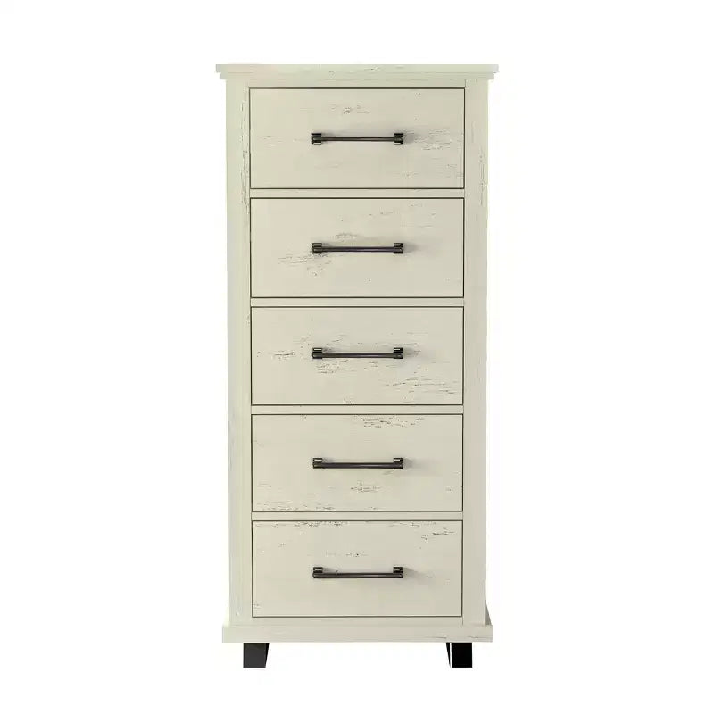 Festivo Ensemble Contemporain 3 pièces Commode 5 tiroirs 24 et Table de Chevet 3 tiroirs Blanc cassé Scié : MDF, Pieds en Métal, Anti-basculement